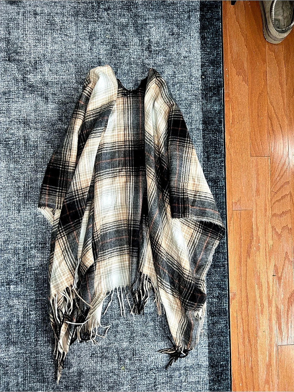 Lucky Brand Plaid Fringe poncho in Brown & Black